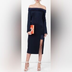 EUC Galvan London- Aguafina Elegant Navy Blue Off-Shoulder Dress. Size US 2